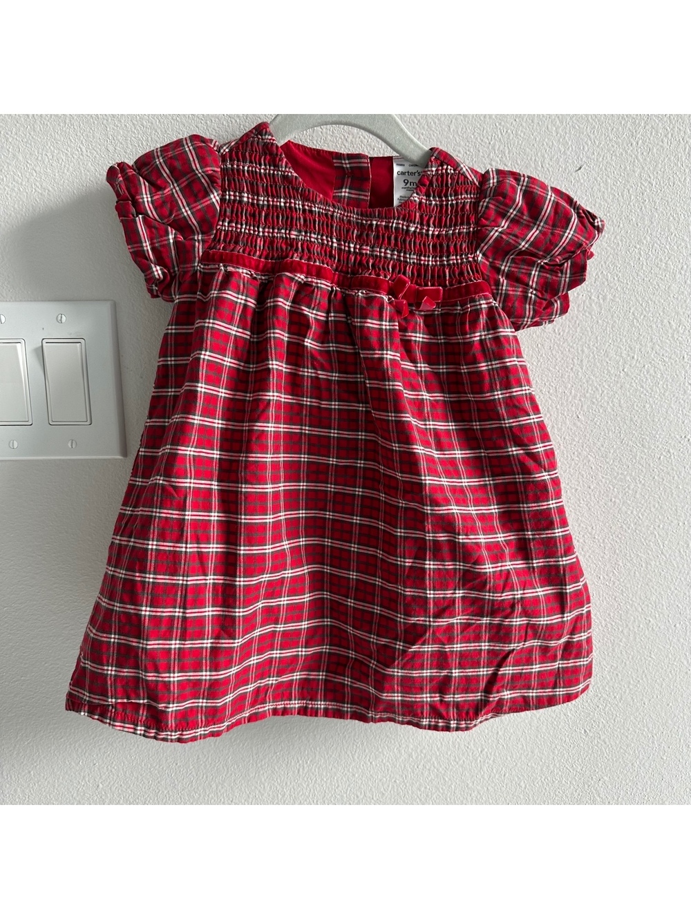 carter's Girl's Red Dress Velvet Bow Size 9M